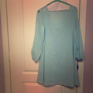 Sheer light blue dress with cut sleeves